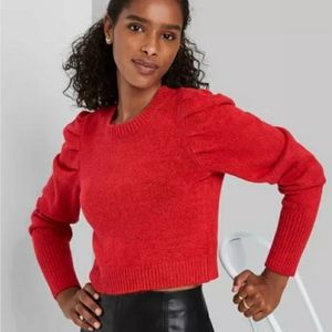 Women's Puff Sleeve Crewneck Pullover Sweater
